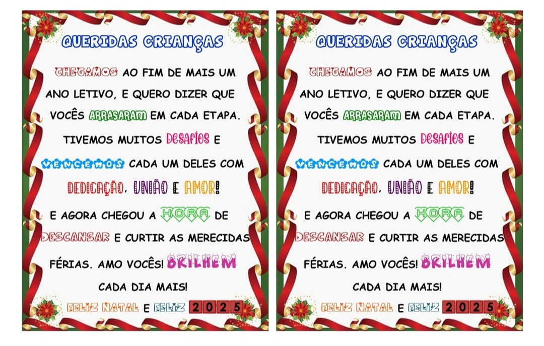 Cartão 2 Natal/férias alunos