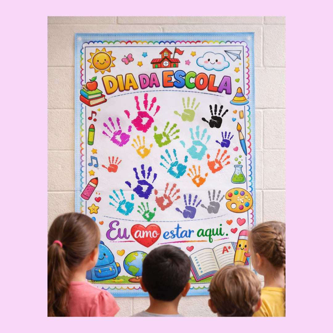 Cartaz dia da escola + atividade colorida + atividade para colorir