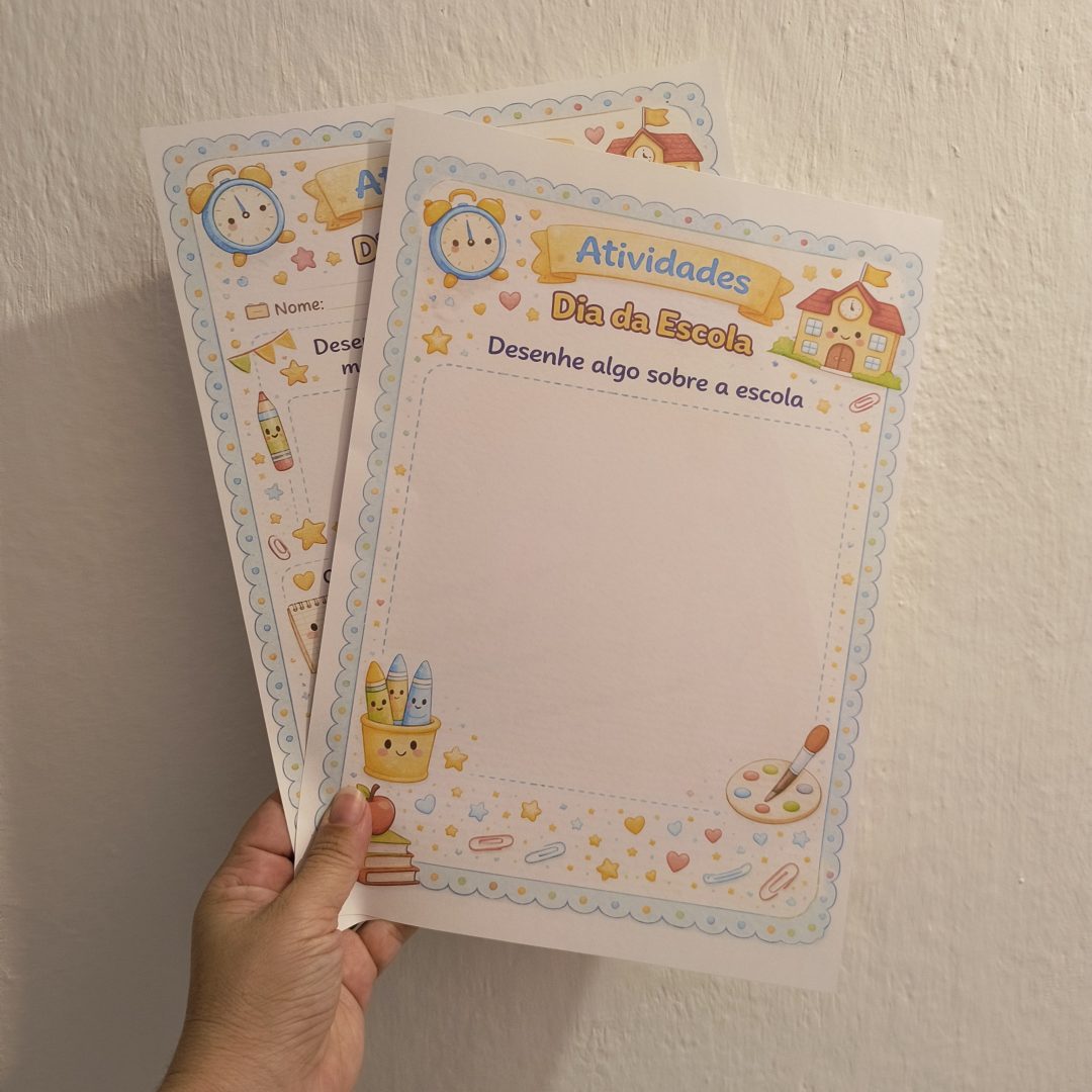 Atividades dia da escola (escrita + desenho)