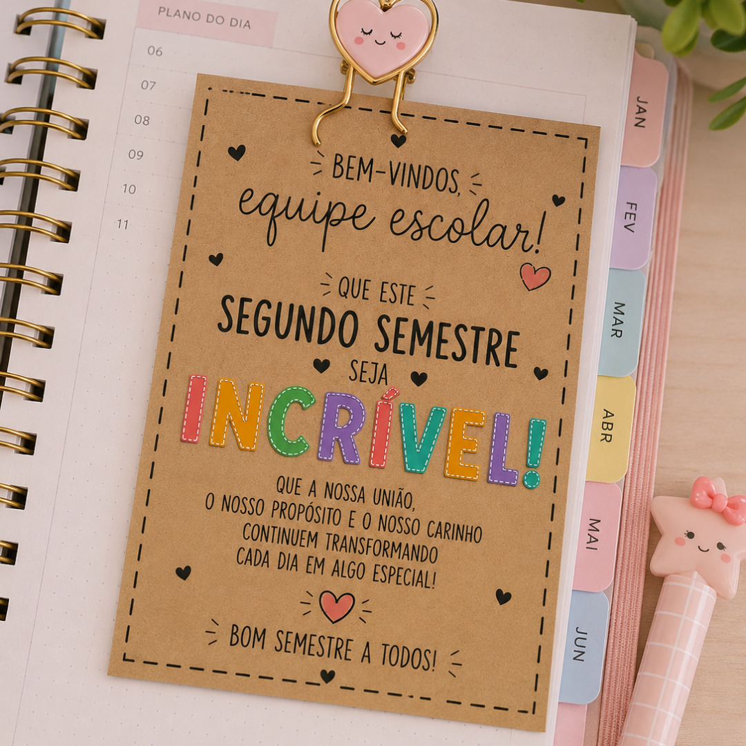 Bilhete volta às aulas equipe escolar