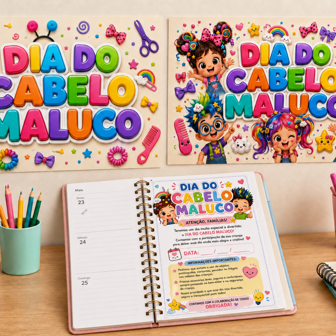 Cartazes + bilhete cabelo maluco